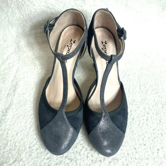 Rare Repetto Baya T-Strap Pumps Gray Glitter Party Wedding Classic Chic Shoes - Picture 2 of 11